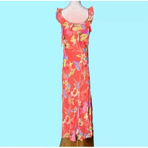 Chaudry KC Tropical Flutter Sleeve/Neck Floral Maxi Dress, Coral SZ Medium. NWT - Picture 2 of 6
